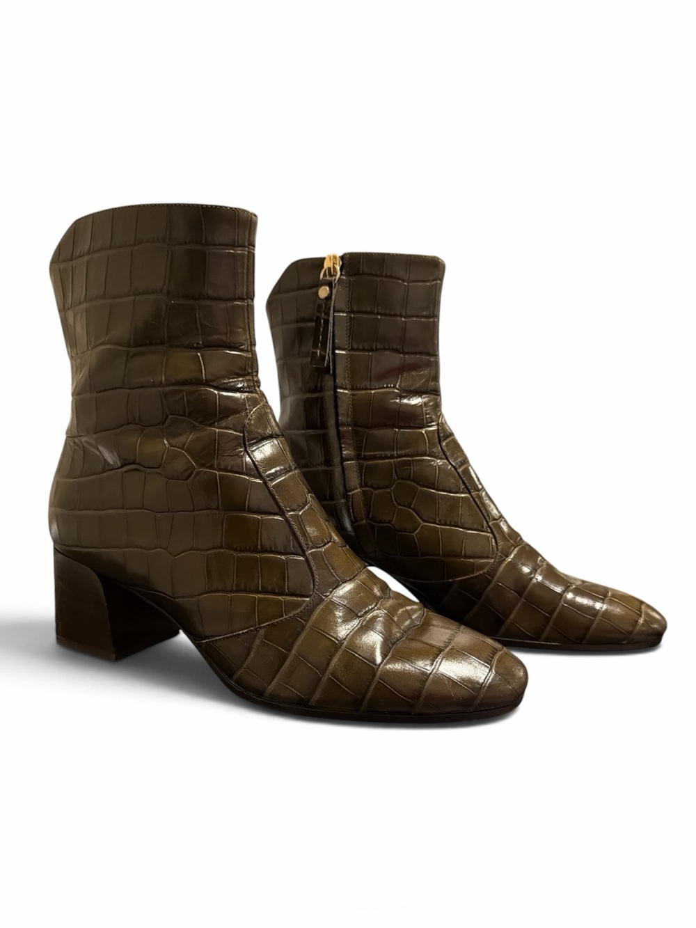 M.Gemi The Martina Olive Green Croc-Embossed Leather Booties
Size: EU 40.5 / US